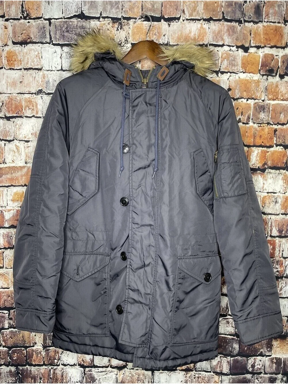 J Crew Snorkel N3B Military Winter Parka Jacket Field Coat Mens Small Fur Navy